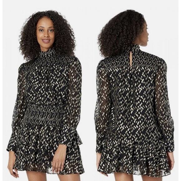 Milly Vicky Gold Metallic Dot Clip Blouse Smocked Black Sz S Cocktail Party Top - Picture 11 of 12